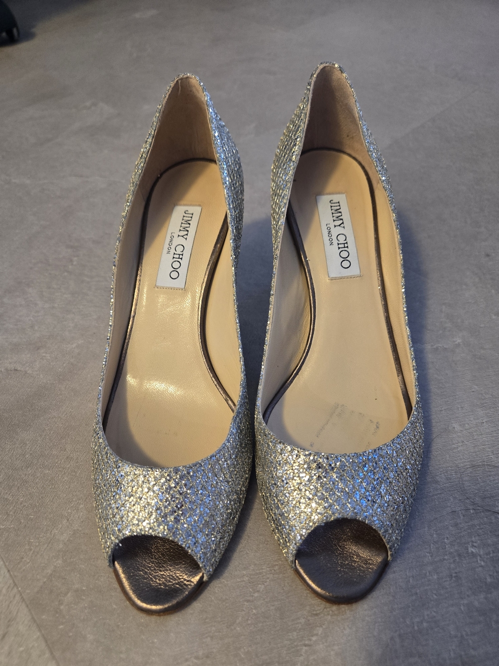 Jimmy Choo Champagne Isabelle Peep-Toe Pumps
